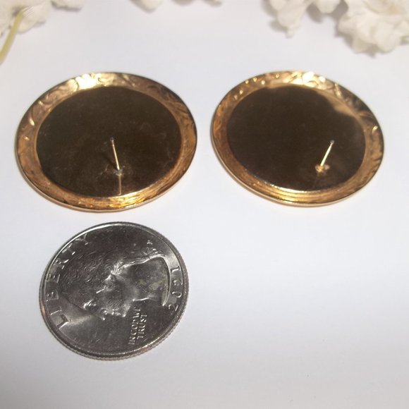 VINTAGE Earrings Black Cream Gold Swirl Circle Statement Jewelry Set Pair A018 - Picture 3 of 5